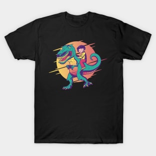 Gamer Merch T-Rex Riding Comic Geek Dinosaur Wear T-Shirt